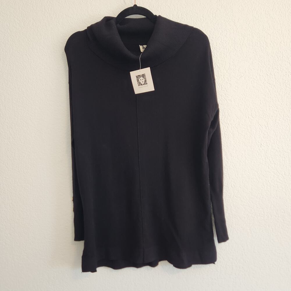 Anne Klien Women's Small Oversized Black/Gold Long Sleeve Cowl Neck Sweater New